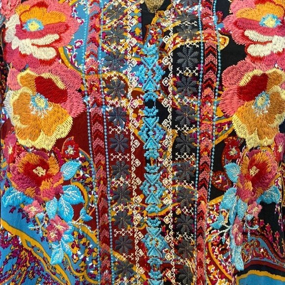 Savanna Jane Boho Floral Embroidered Paisley Bell Sleeve Black Top Size Small - Picture 6 of 13